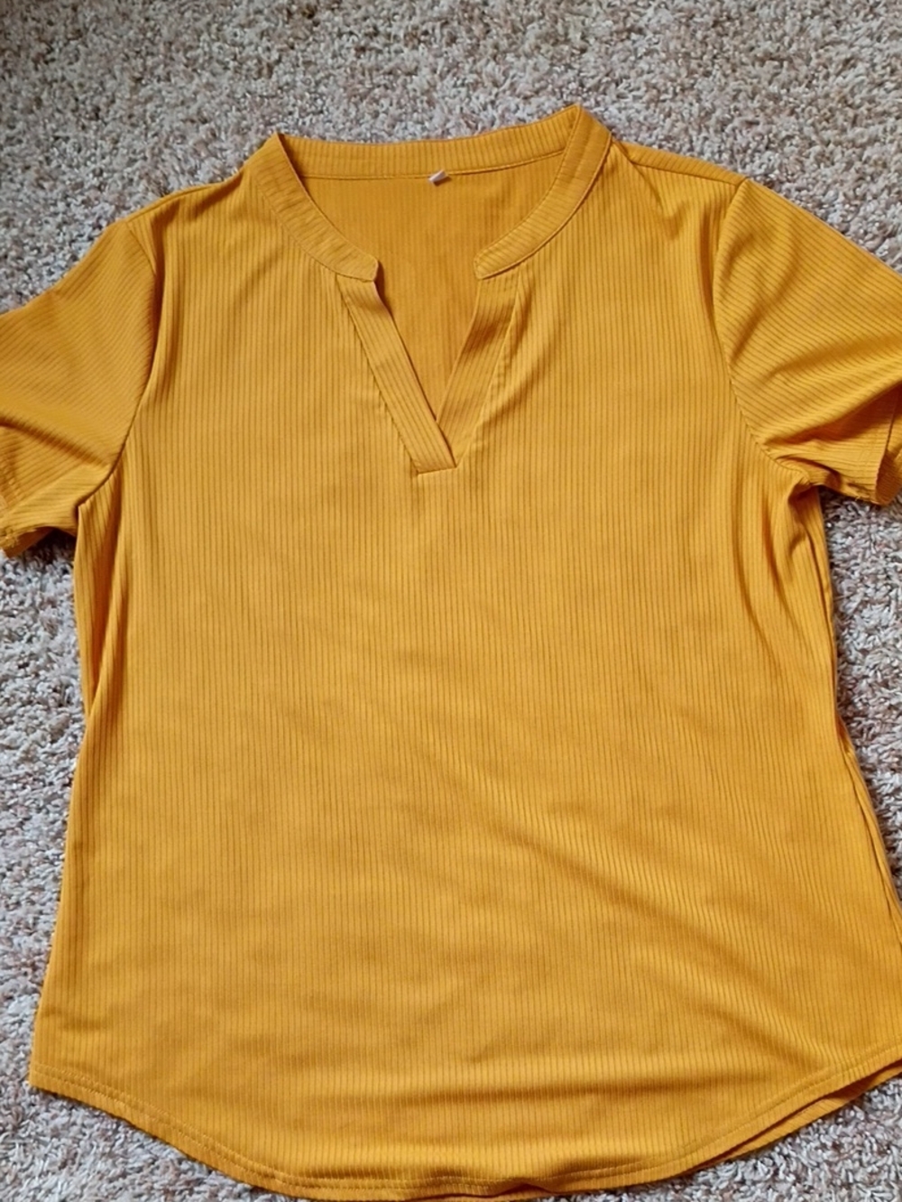 Women's Ribbed V-Notch Short Sleeve Tee in Mustard Yellow